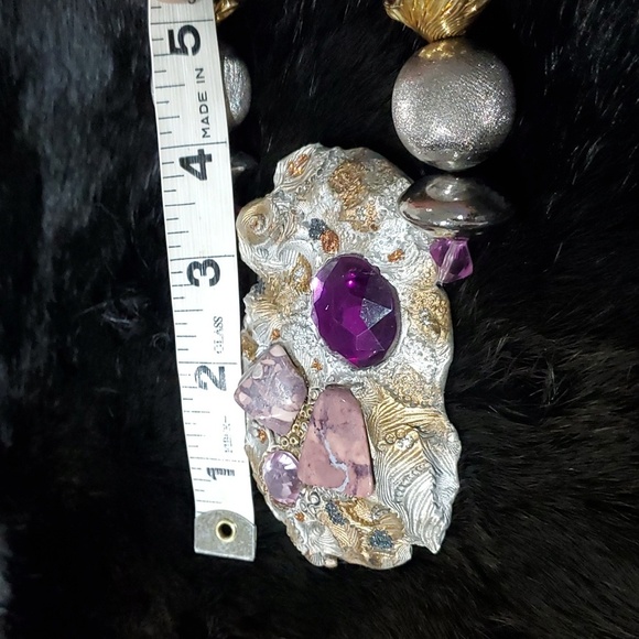 RARE UNIQUE CHUNKY STATEMENT BEAD  NECKLACE HEAVY HEARTS ROCKS GEMS HEAVY - Picture 7 of 10